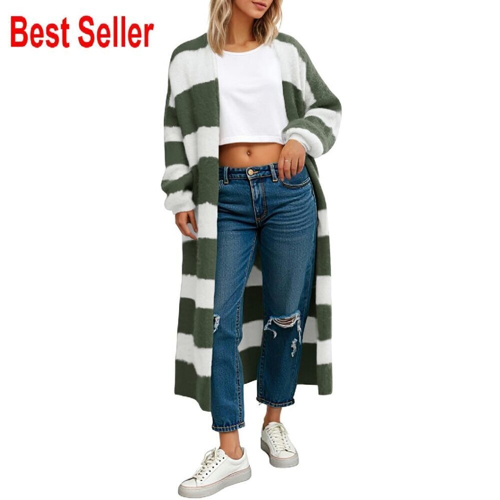 Oversized Chunky Knit Cardigan Long Duster Sweater Open Front Fuzzy Cozy